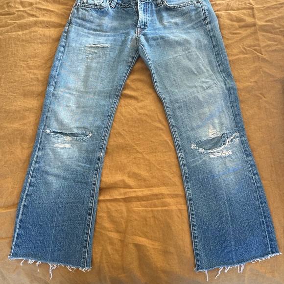 7 For All Mankind Denim - 7 For All Mankind Women's Distressed Blue Cropped Jeans